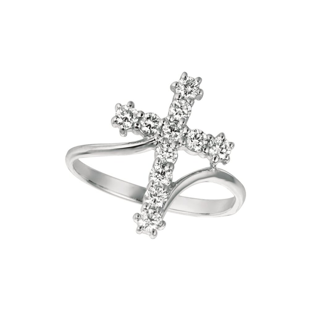 0.50 Carat Natural Diamond Cross Ring G SI 14K White Gold